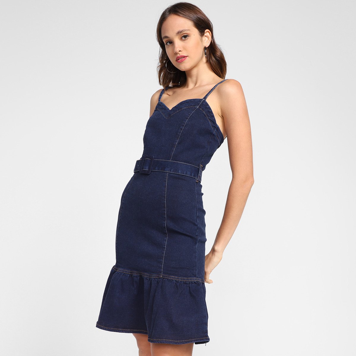 Vestido Jeans Cambos Com Cinto Feminino - Azul é ruim? Vestido Jeans Cambos Com Cinto Feminino - Azul é boa?