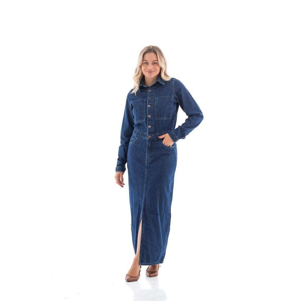 Vestido Jeans Feminino Arauto Longo