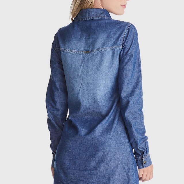 Vestido Jeans HNO Jeans Chemise Fechamento Ziper Azul