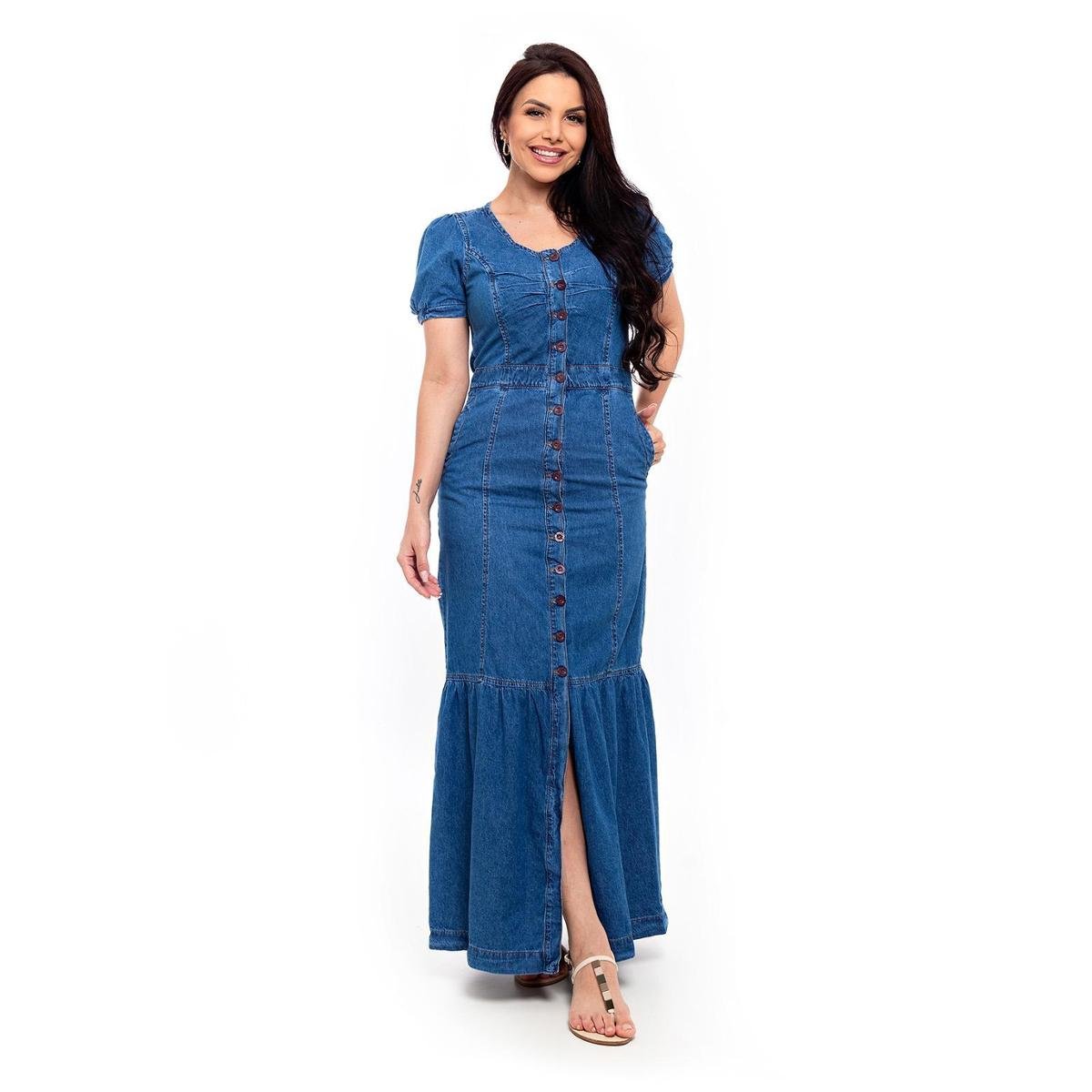 Calça Jeans Vestido Longo E Coturno Vestido Jeans Longo Com