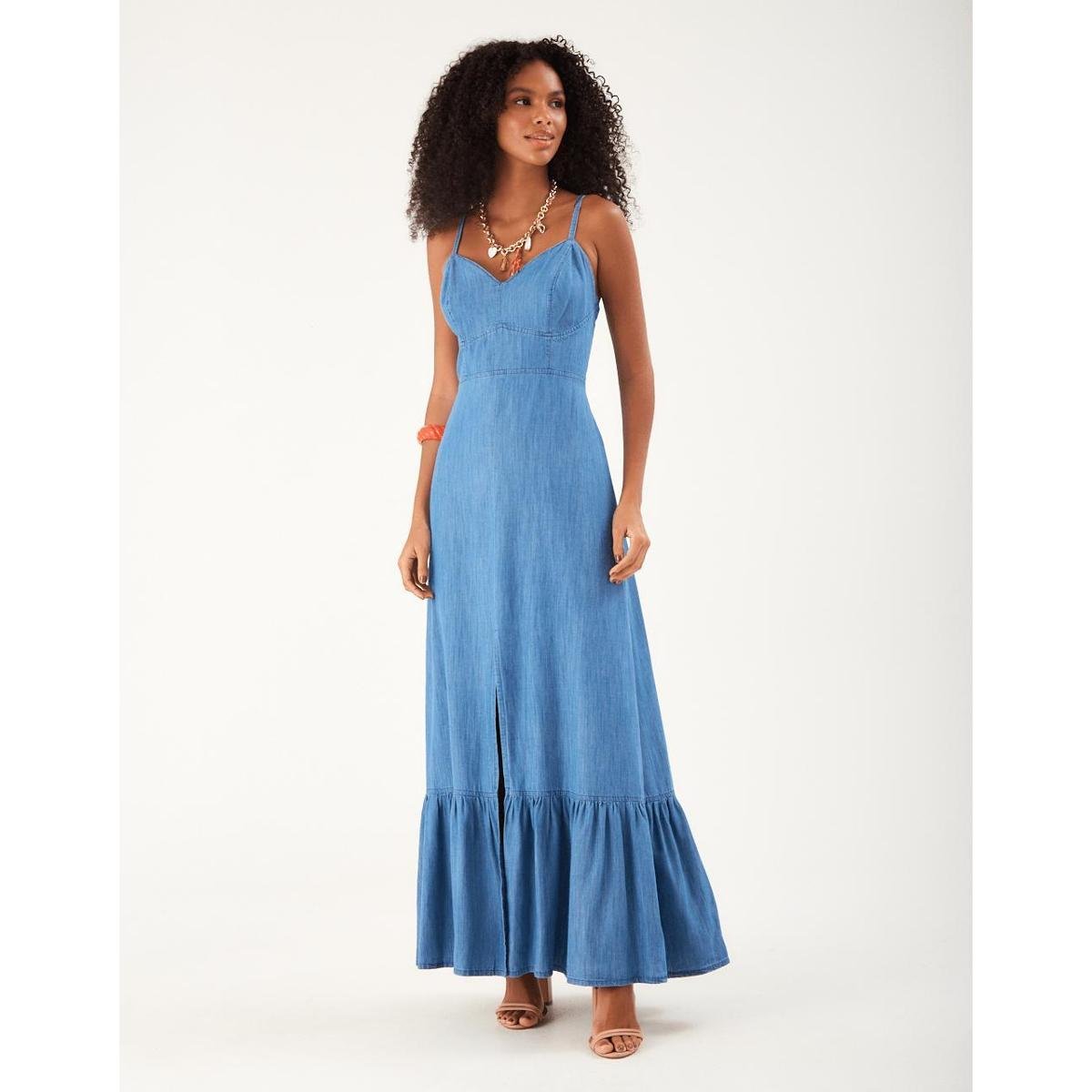 Vestido Jeans Zinzane Liocel Longo Feminino - Jeans Menor preço em Vestido Jeans Zinzane Liocel Longo Feminino - Jeans