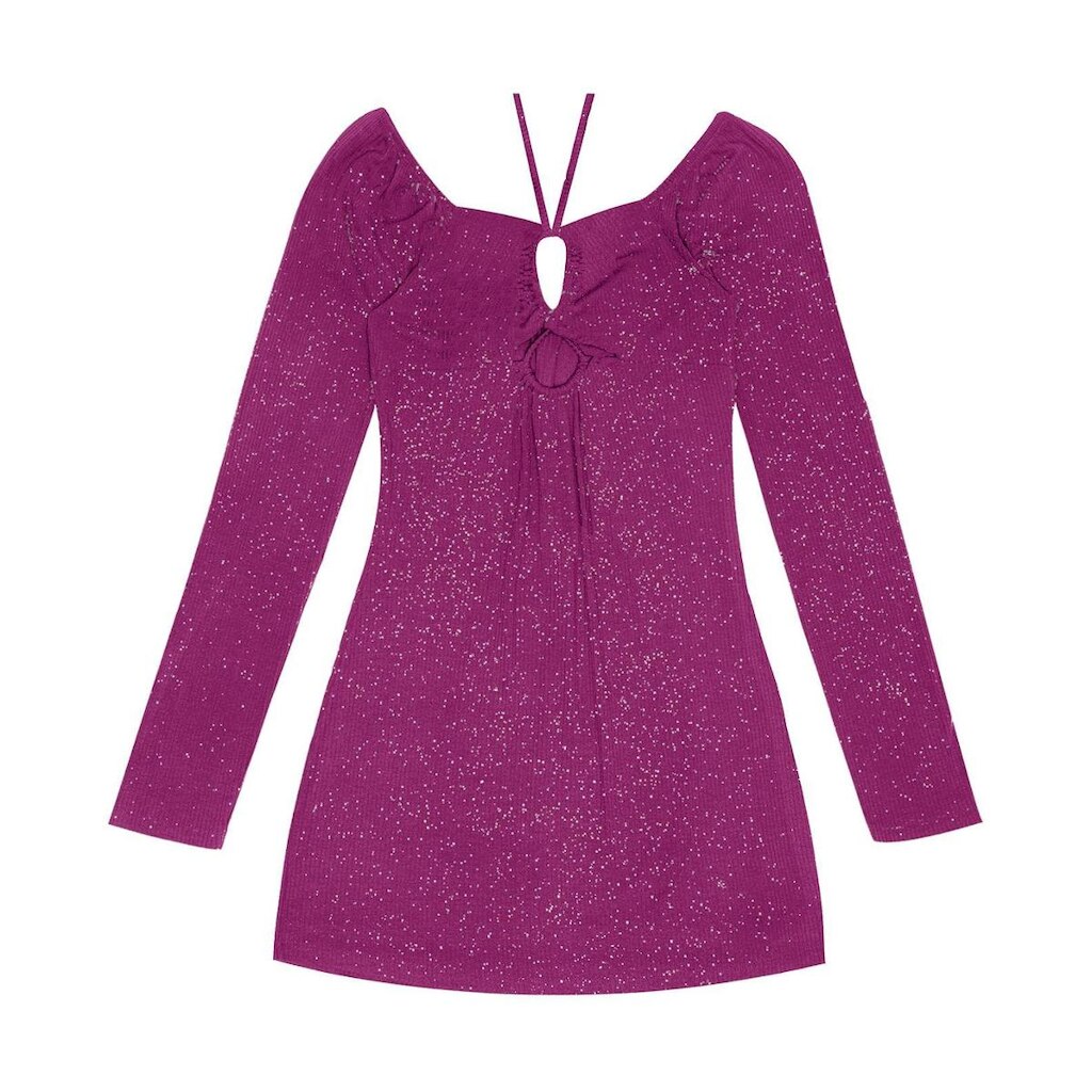 Vestido Juvenil Em Ribana Canelada Lurex Minty Roxo
