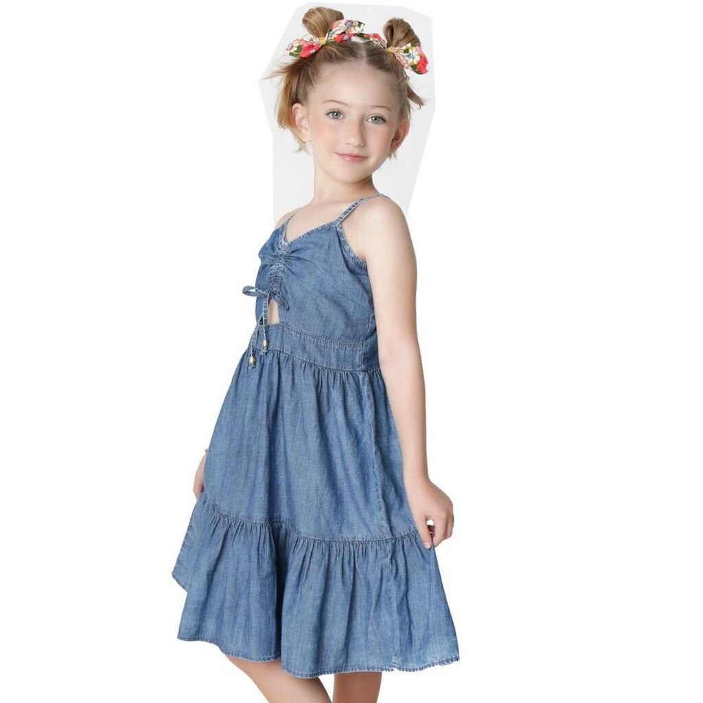 Vestido Juvenil Look Jeans Franzido Jeans - UNICA - 8