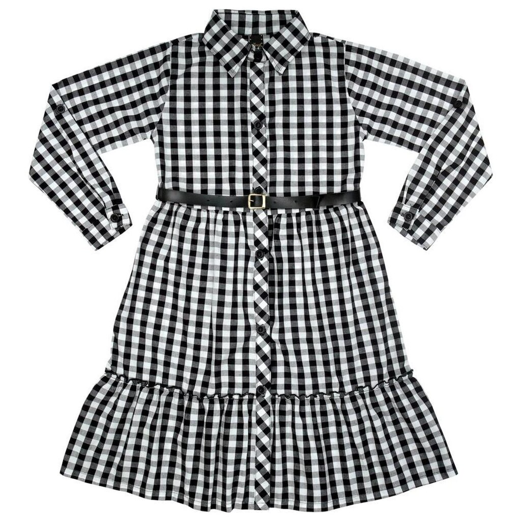Vestido Juvenil Look Jeans Manga Longa Xadrez Preto - PRETO - 4