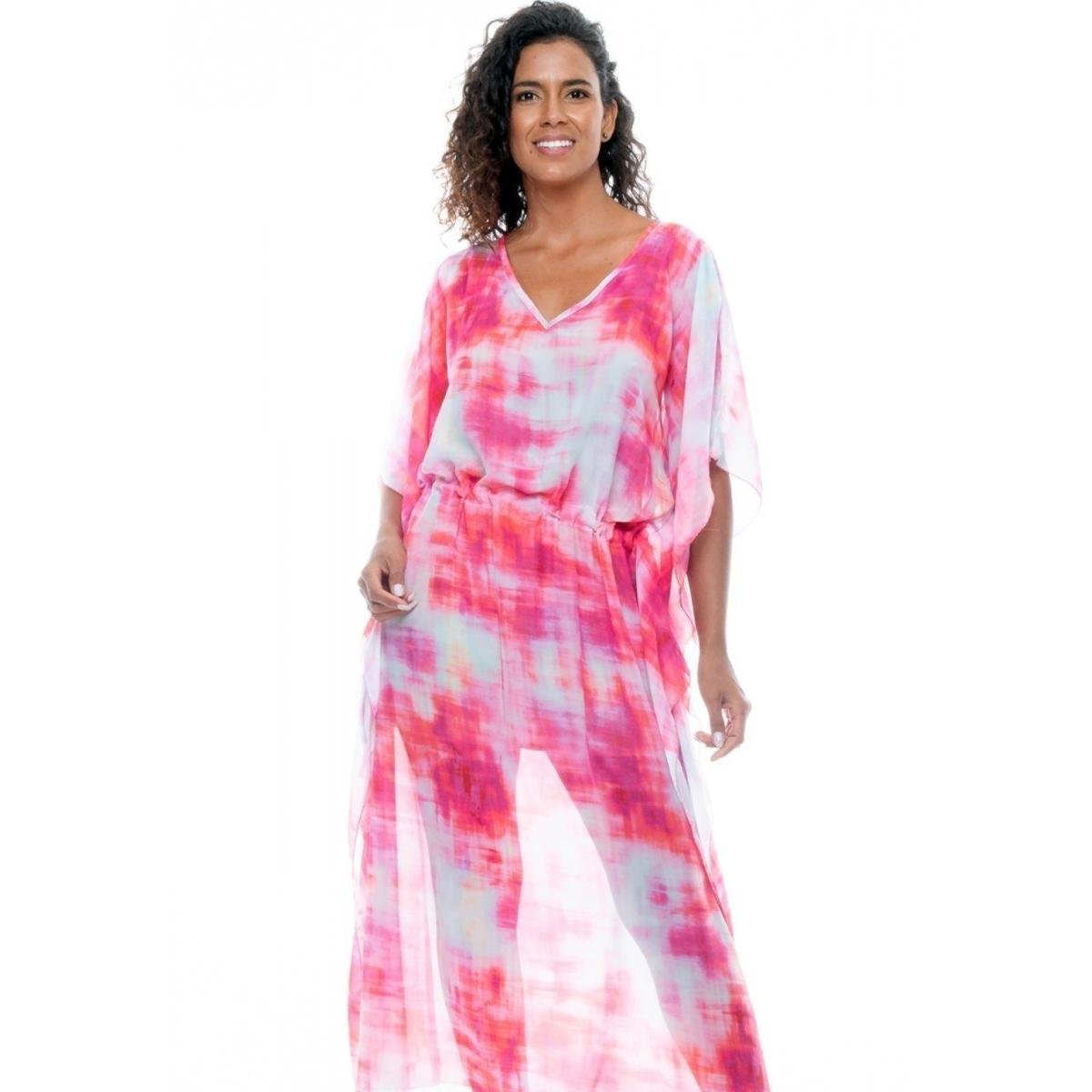 VESTIDO KAFTAN 101 Resort Wear LONGO Crepe Estampado Menor preço em VESTIDO KAFTAN 101 Resort Wear LONGO Crepe Estampado