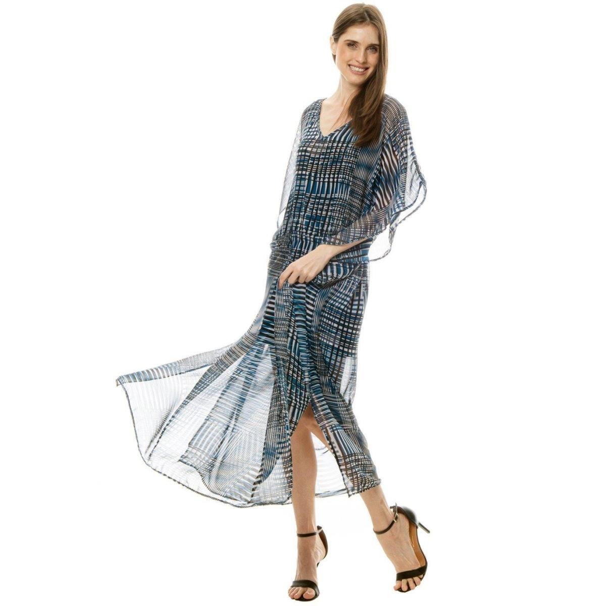 VESTIDO KAFTAN 101 Resort Wear LONGO Crepe Estampado Menor preço em VESTIDO KAFTAN 101 Resort Wear LONGO Crepe Estampado