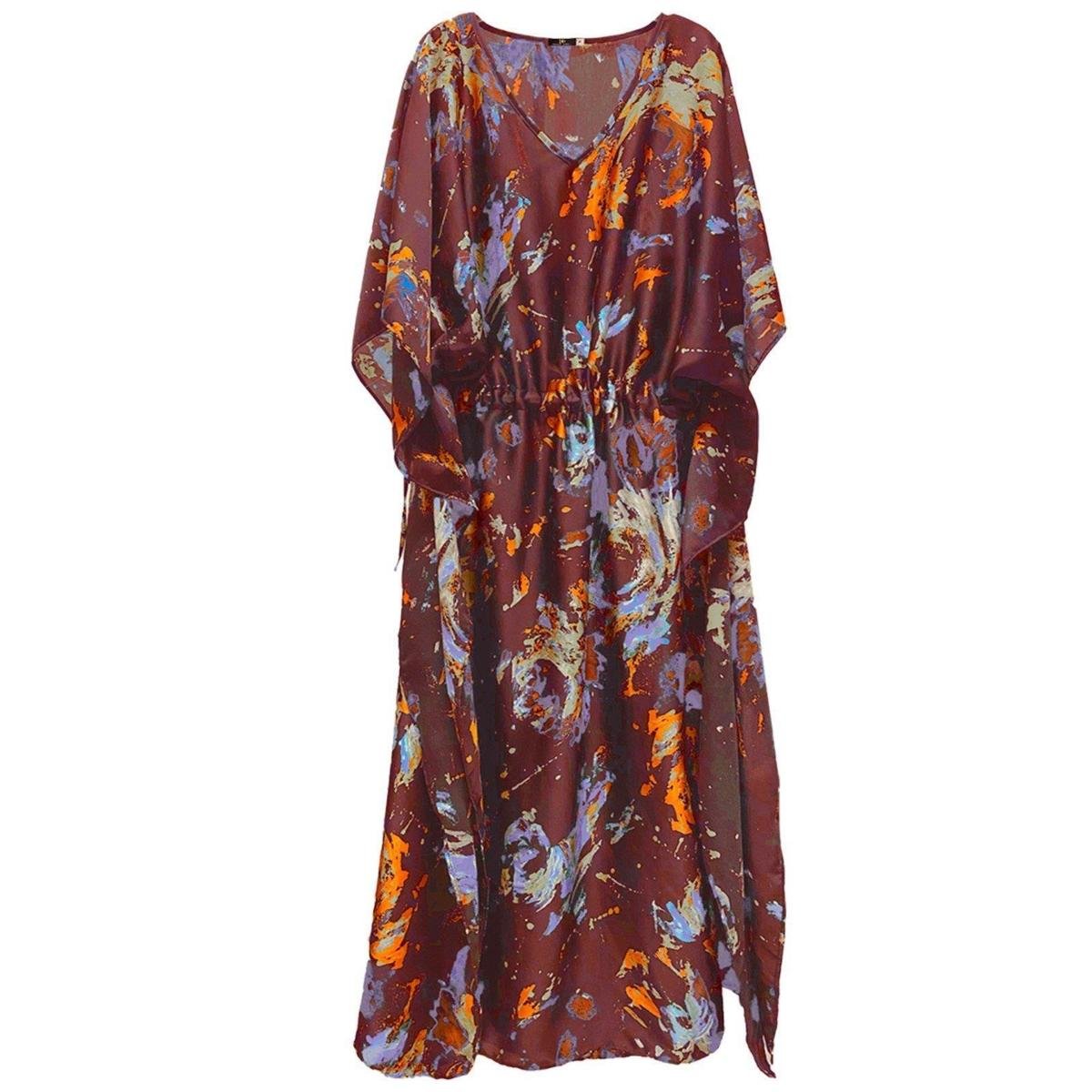 VESTIDO Kaftan Longo - 101 Resort Wear - Acetinado Bata Estampado - Vermelho Escuro Menor preço em VESTIDO Kaftan Longo - 101 Resort Wear - Acetinado Bata Estampado - Vermelho Escuro
