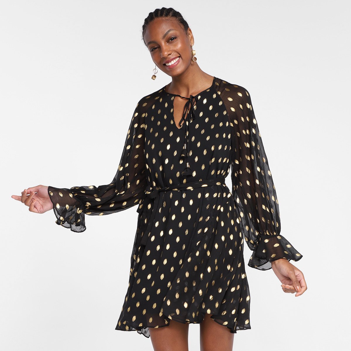 Vestido Lança Perfume Amplo Manga Longa Poás - Preto Menor preço em Vestido Lança Perfume Amplo Manga Longa Poás - Preto