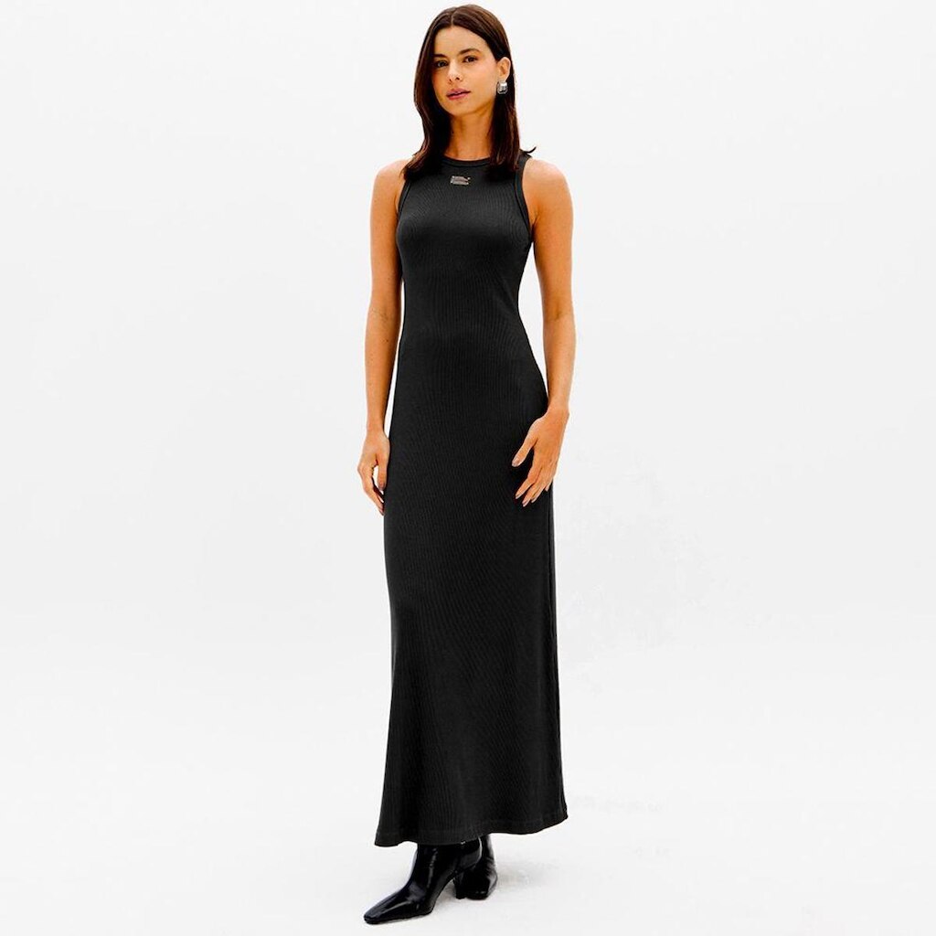 Vestido Lança Perfume Canelado Sem Manga Feminino