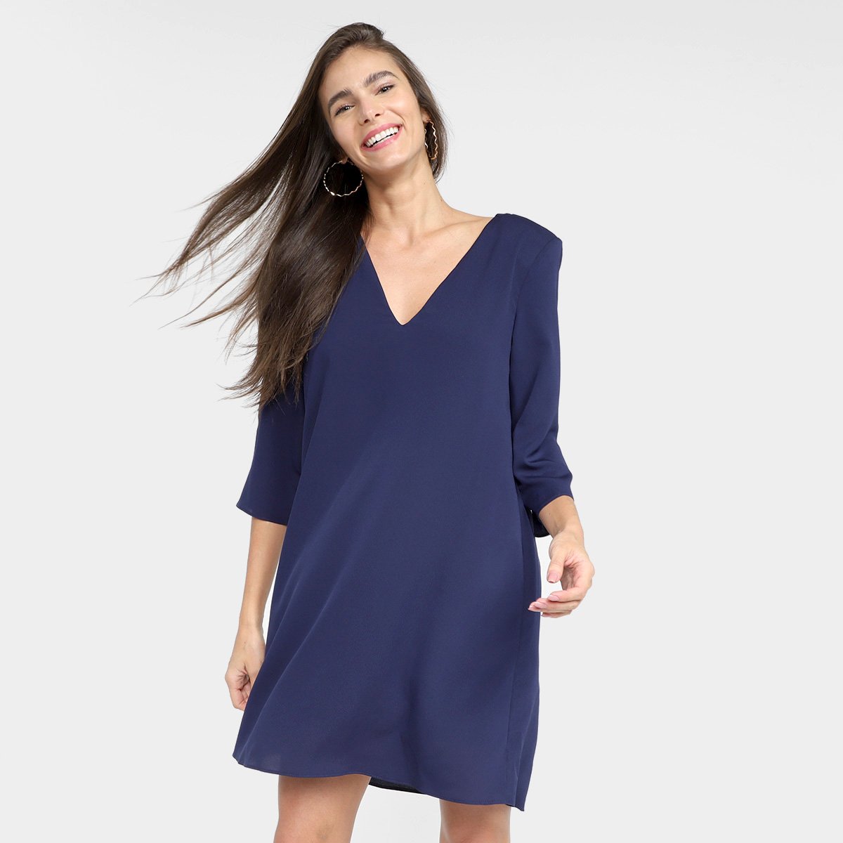 Vestido Lança Perfume Manga Média Recorte - Azul Menor preço em Vestido Lança Perfume Manga Média Recorte - Azul