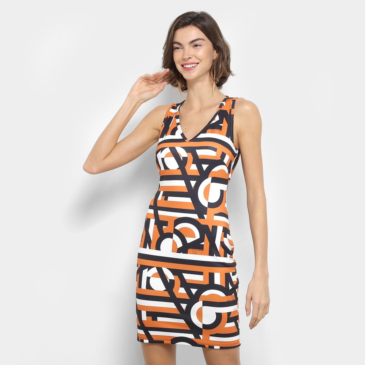 vestido justo estampado curto