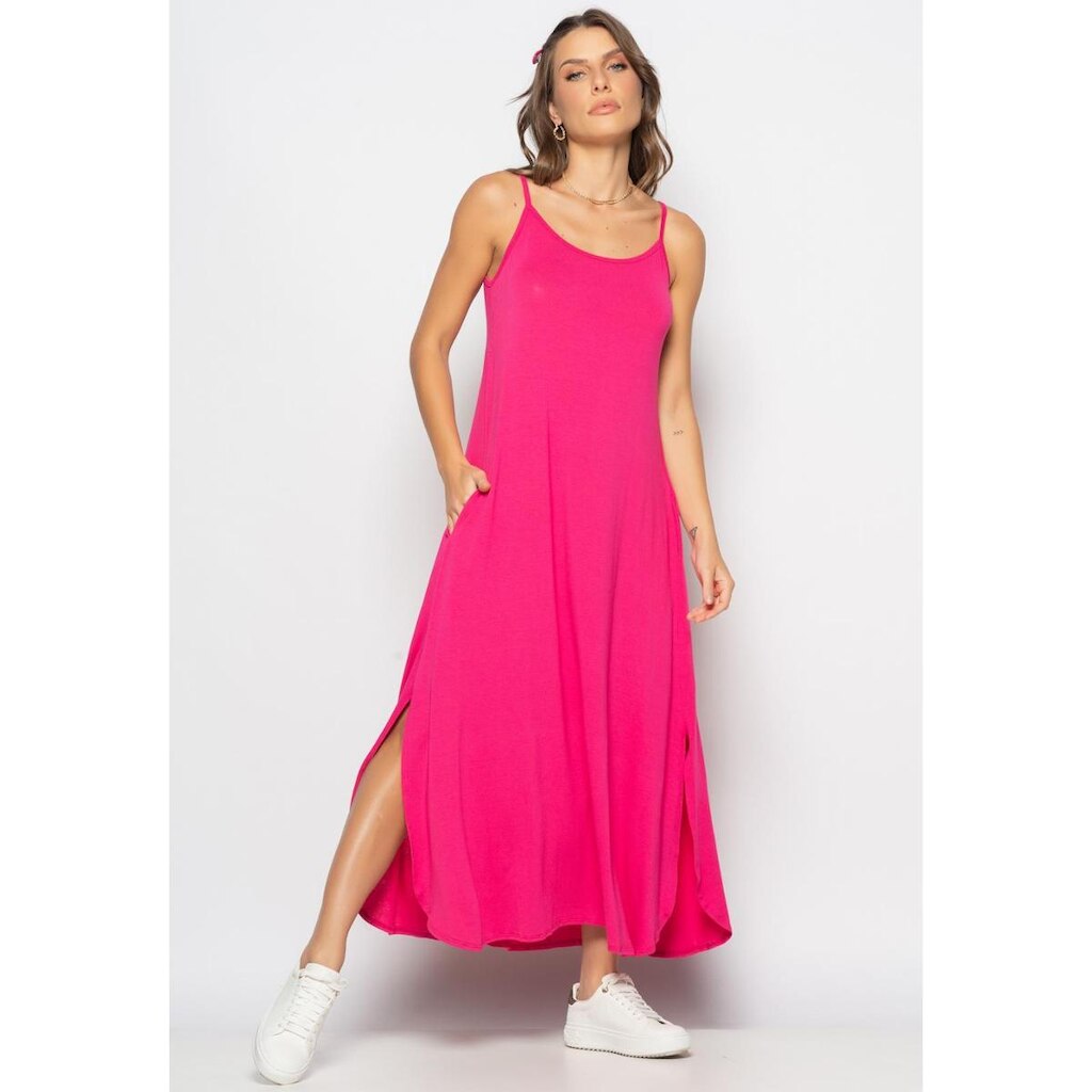 Vestido Longo Alcinha Com Barra Arredondada E Bolsos Salvatore