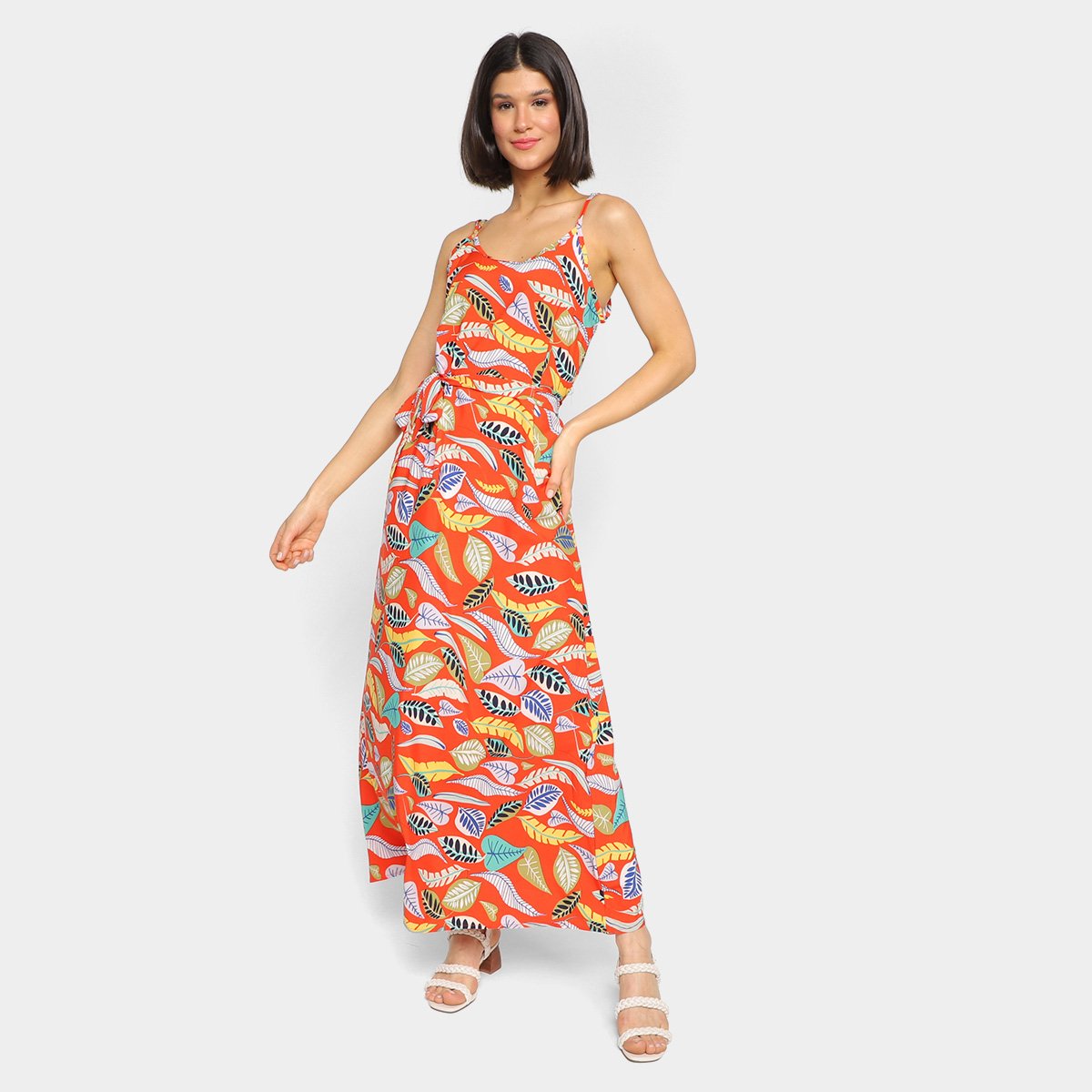 Vestido Longo Ayaka Alças Folhagens - Vermelho Menor preço em Vestido Longo Ayaka Alças Folhagens - Vermelho