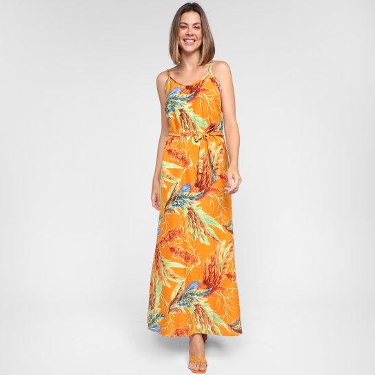 Vestido Longo Ayaka Amarração Floral - Laranja