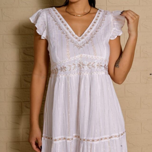 Vestido Longo Branco Vih Triny com Renda Boho Chic Premium