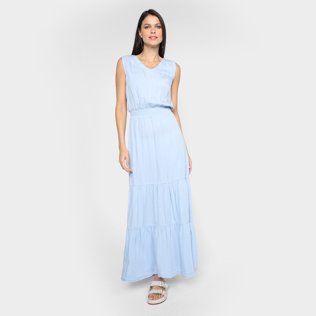 Vestido Longo Cambos Elastex Feminino - Azul Menor preço em Vestido Longo Cambos Elastex Feminino - Azul
