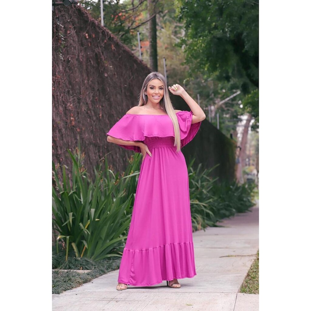 Vestido Longo Ciganinha com Babado no Busto