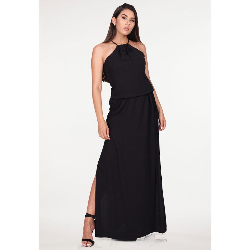 Vestido Longo com Amarração na Cintura Preto - GG - Veste do 46 ao 48