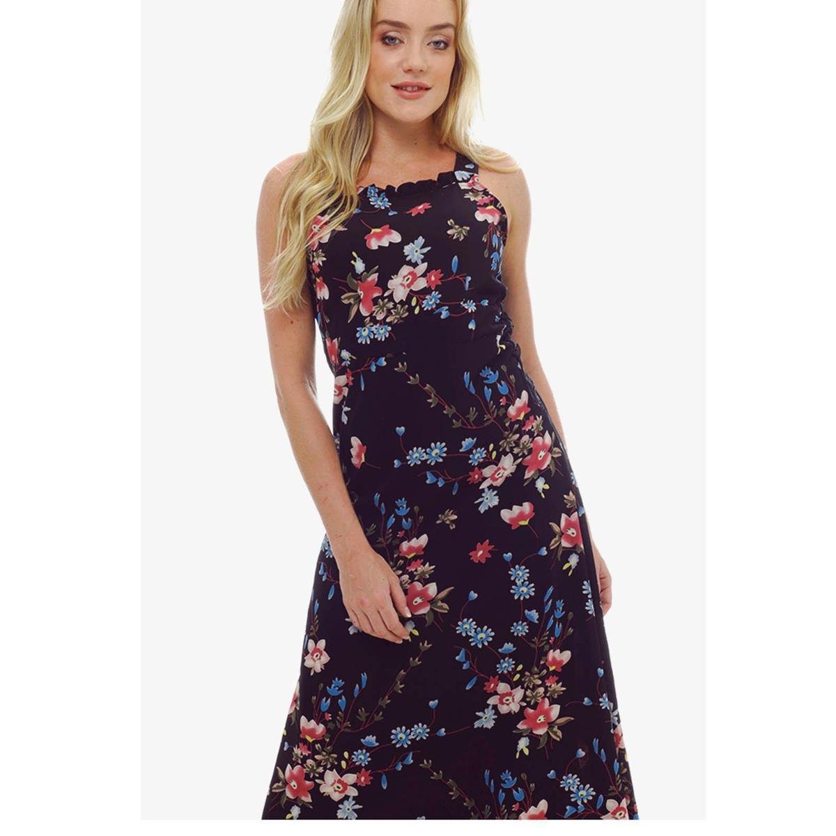 vestido longo crepe floral