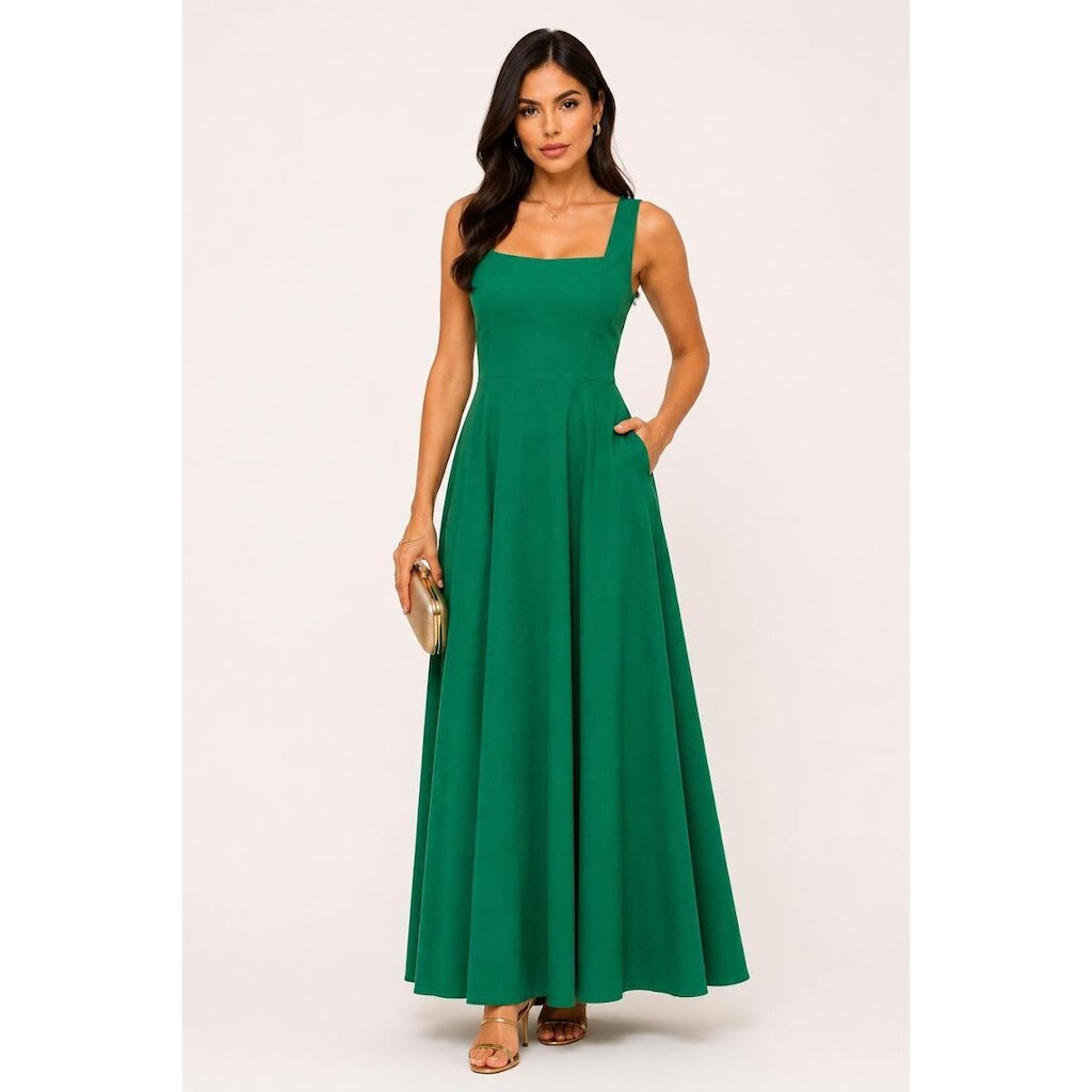 Vestido Longo D Bell Outlet Decote Quadrado Verde