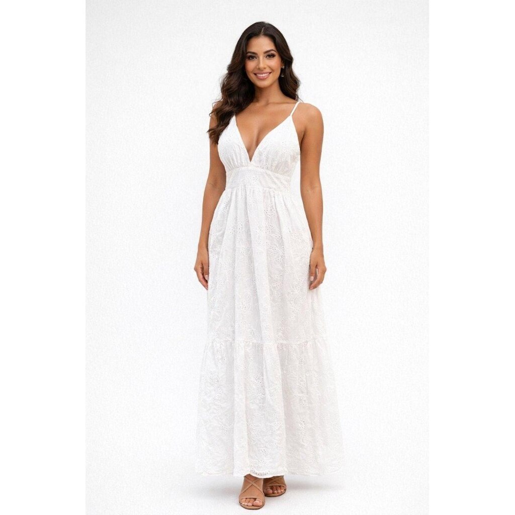 Vestido Longo D Bell Outlet Fashion Alça Branco