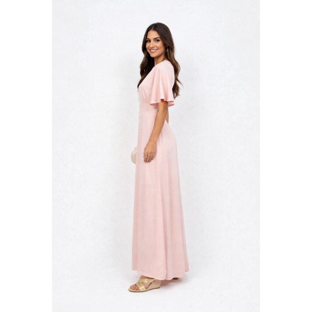 Vestido Longo D Bell Outlet Fashion Botões Rosa