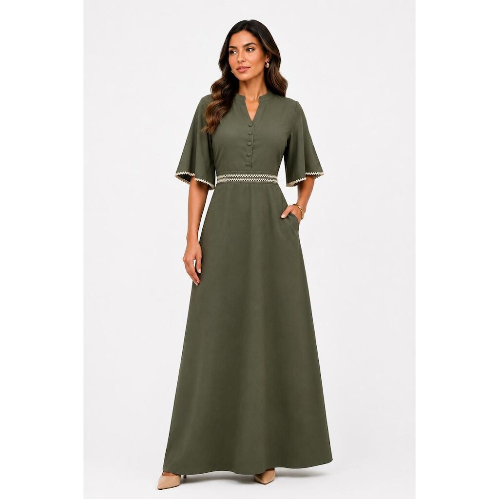 Vestido Longo D Bell Outlet Fashion Elegante Verde Militar
