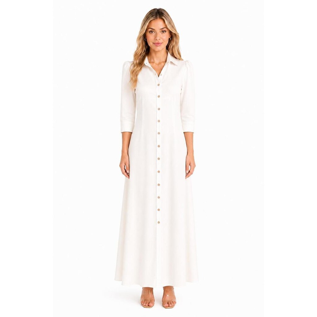 Vestido Longo D Bell Outlet Fashion Gola Polo Botâo Branco