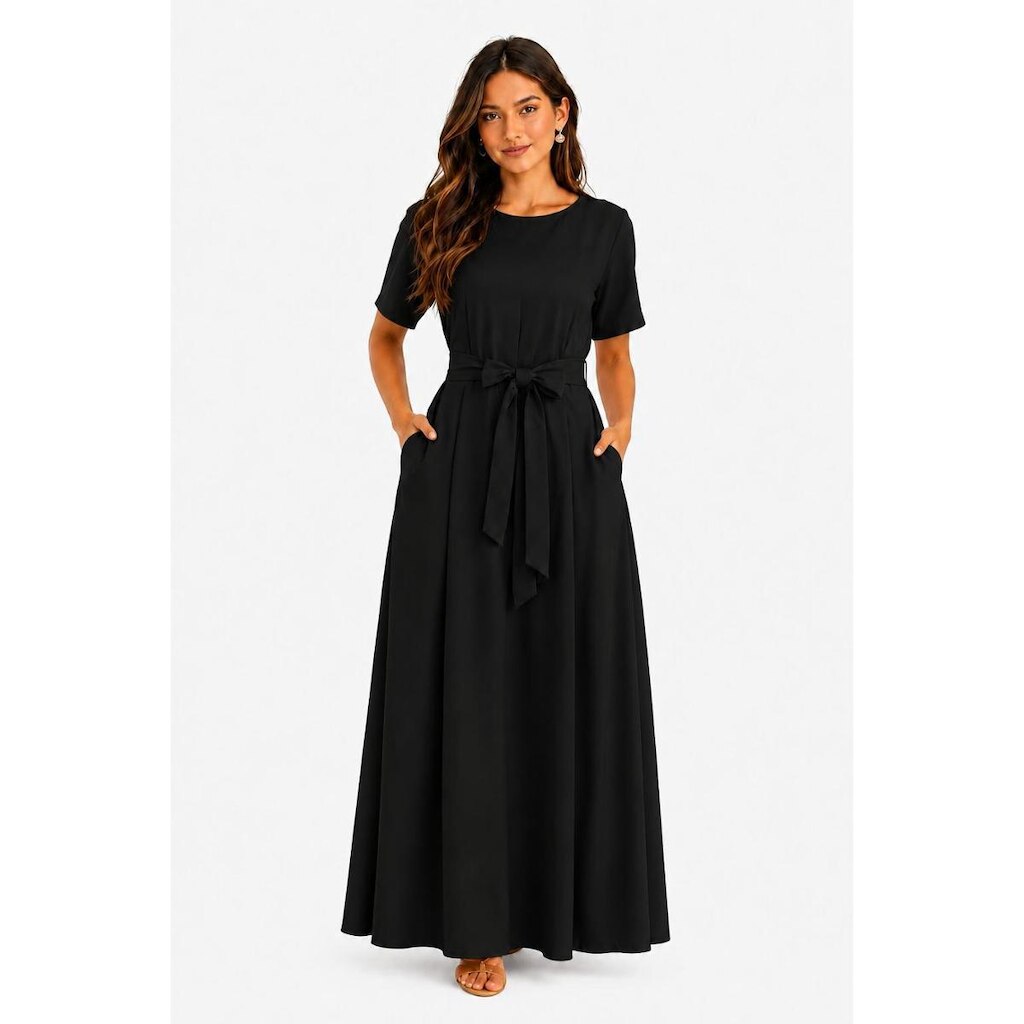 Vestido Longo D Bell Outlet Fashion Laço Preto