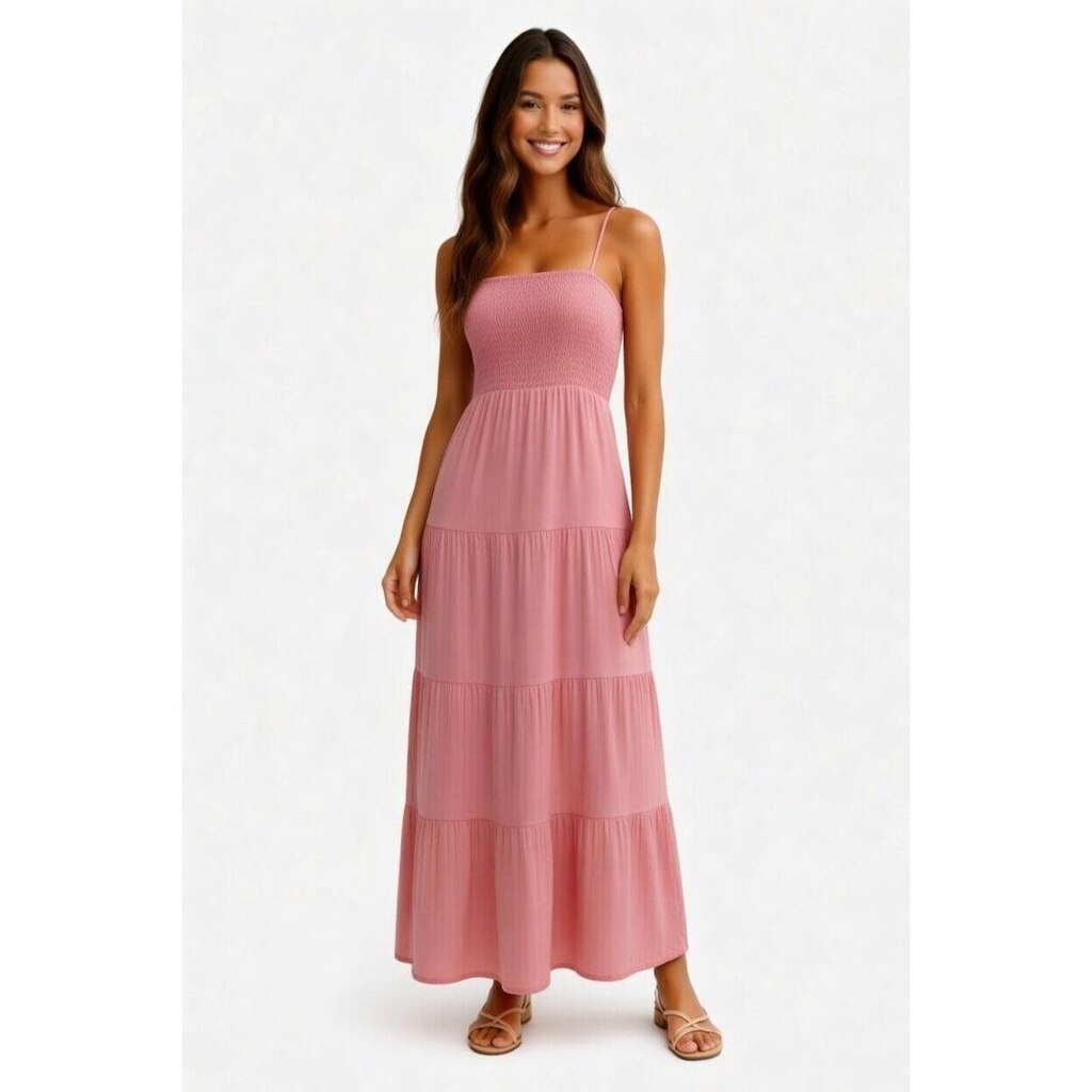 Vestido Longo D Bell Outlet Fashion Liso Alcinha Rosê