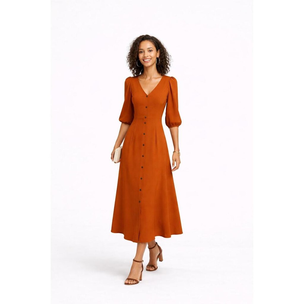 Vestido Longo D Bell Outlet Fashion Manga Longa Terracota