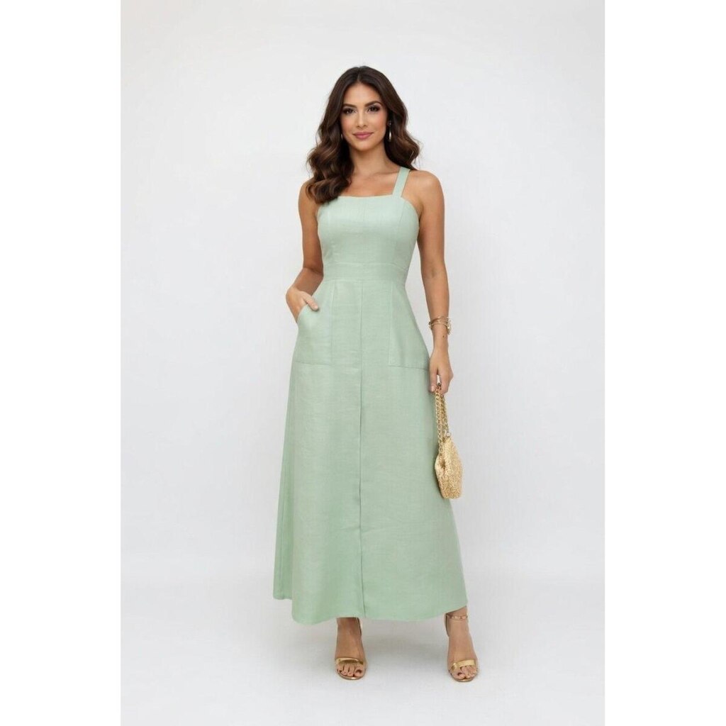 Vestido Longo D Bell Outlet Fashion Sensorial Bolso Verde