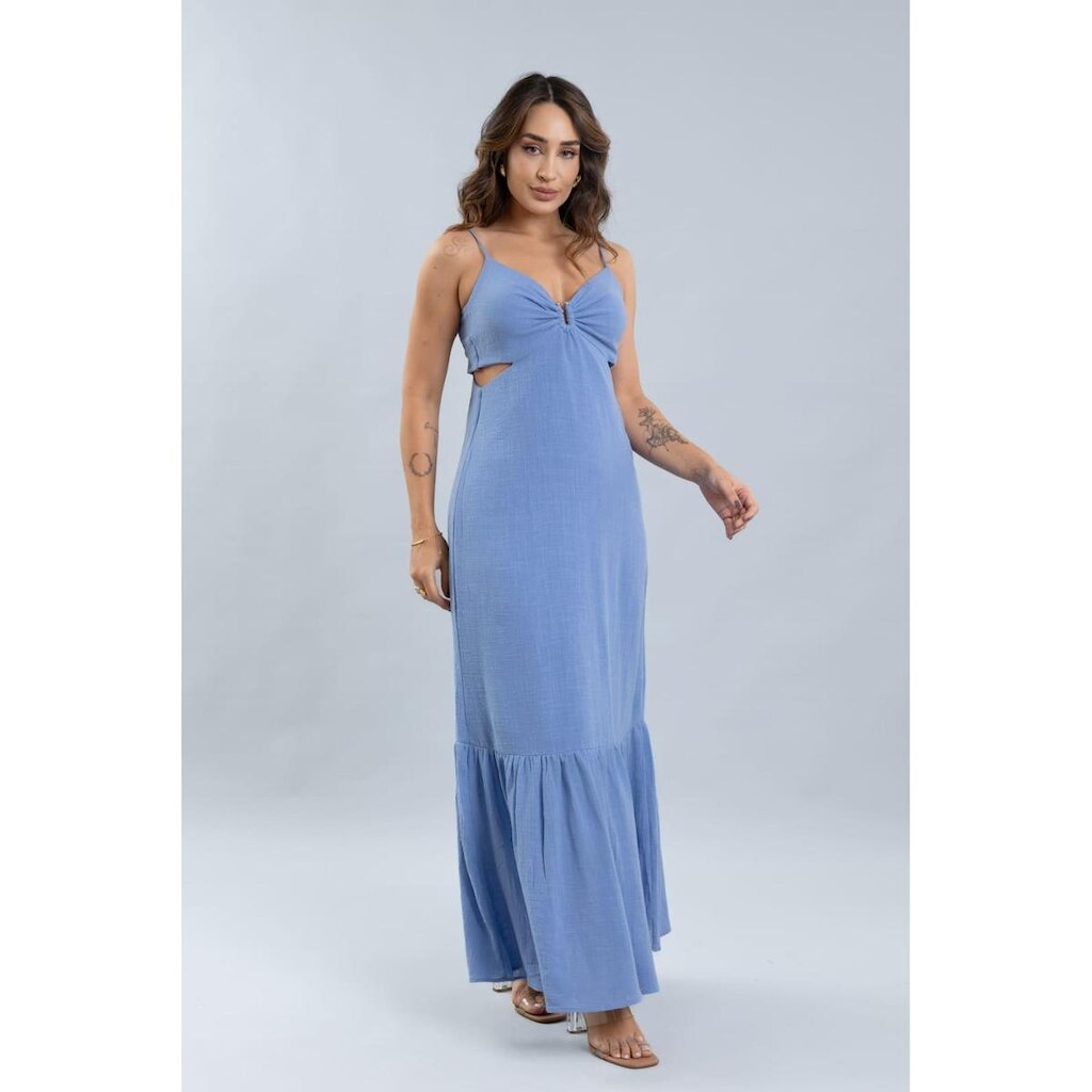 Vestido Longo De Alça Com Forro Feminino Lemier Collection
