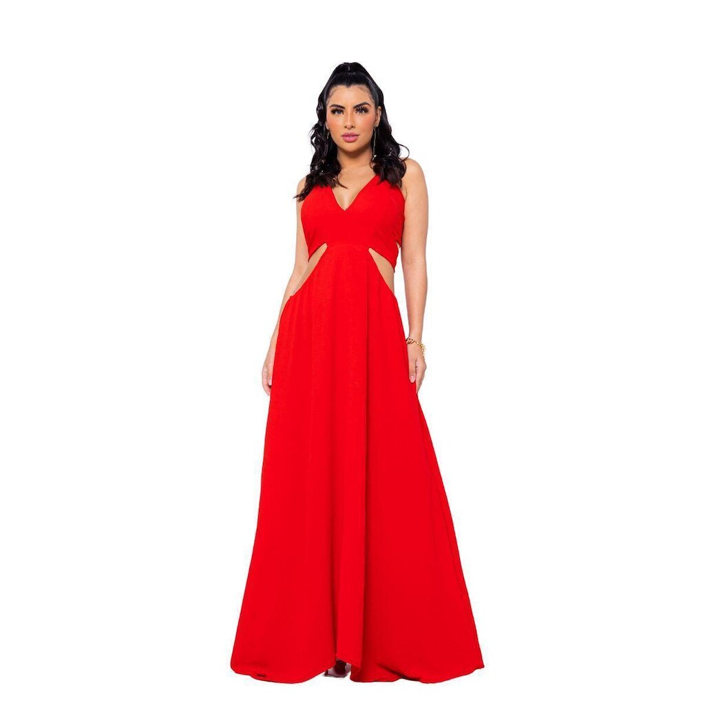 Vestido Longo De Alça Convidada Festa Com Recortes Sofistic