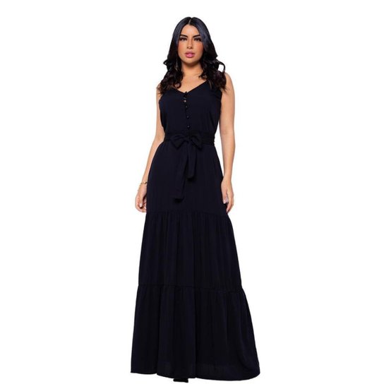 Vestido Longo De Alcinha Festa Com Decote Em Botões