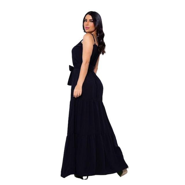 Vestido Longo De Alcinha Festa Com Decote Em Botões