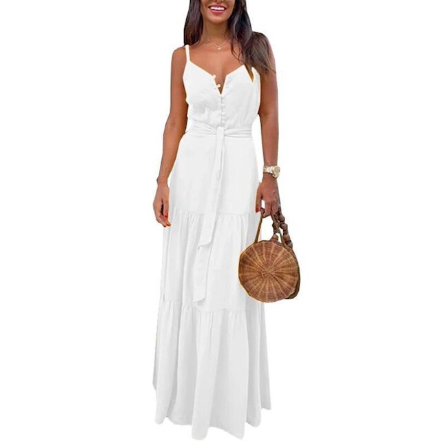 Vestido Longo De Alcinha Festa Com Decote Em Botões