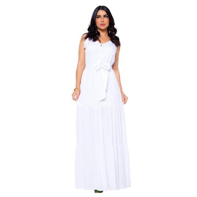Vestido Longo De Alcinha Festa Com Decote Em Botões