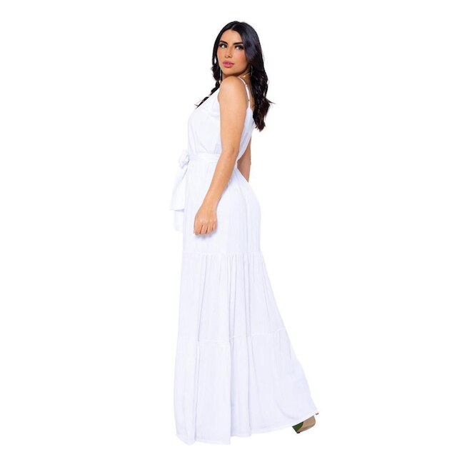 Vestido Longo De Alcinha Festa Com Decote Em Botões