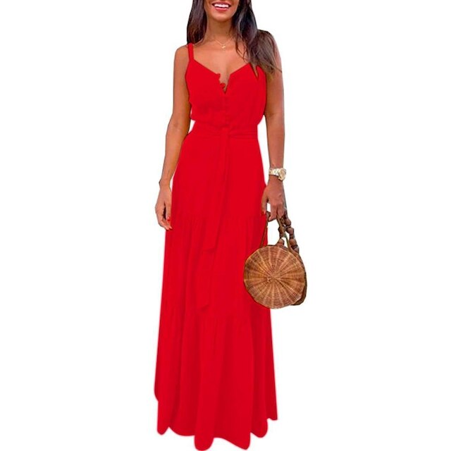 Vestido Longo De Alcinha Festa Com Decote Em Botões