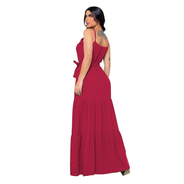 Vestido Longo De Alcinha Festa Com Decote Em Botões