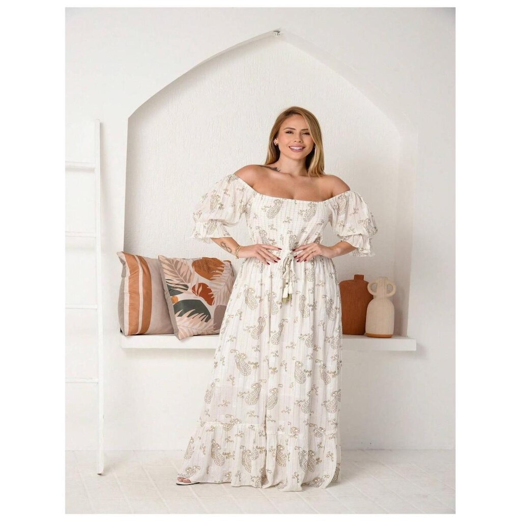Vestido longo de crepe manga 3/4 boho moda indiana hippie