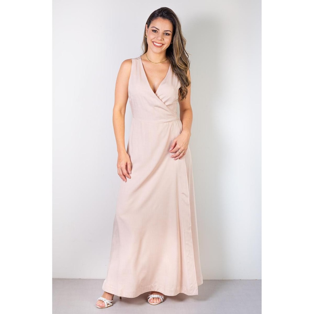 Vestido longo de viscose slub transpassado 71116