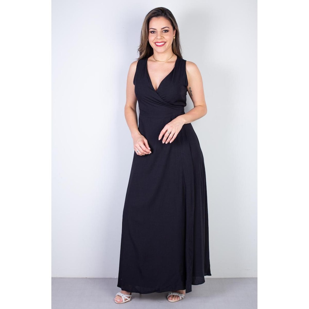 Vestido longo de viscose slub transpassado 71116