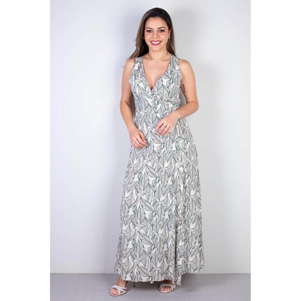 Vestido longo de viscose slub transpassado 71116