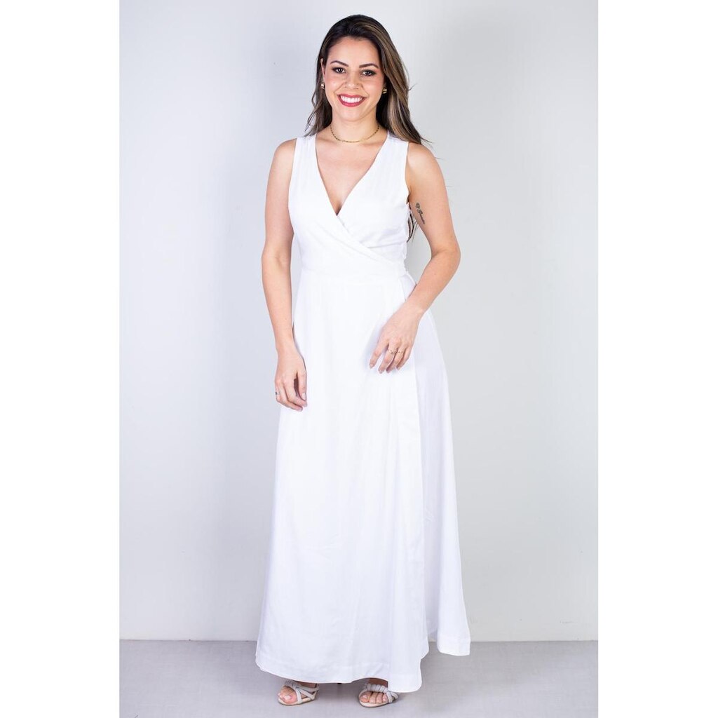 Vestido longo de viscose slub transpassado 71116