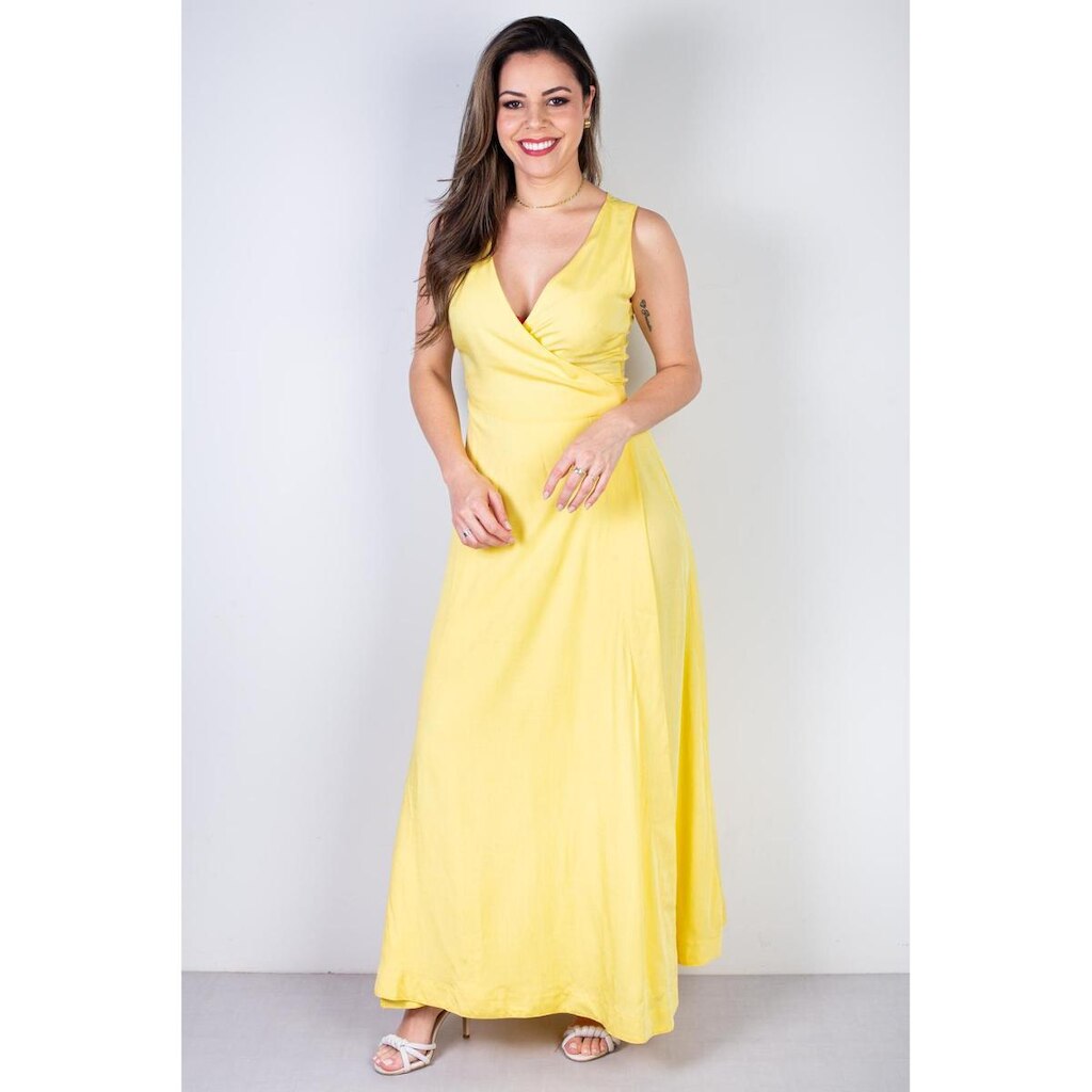 Vestido longo de viscose slub transpassado 71116