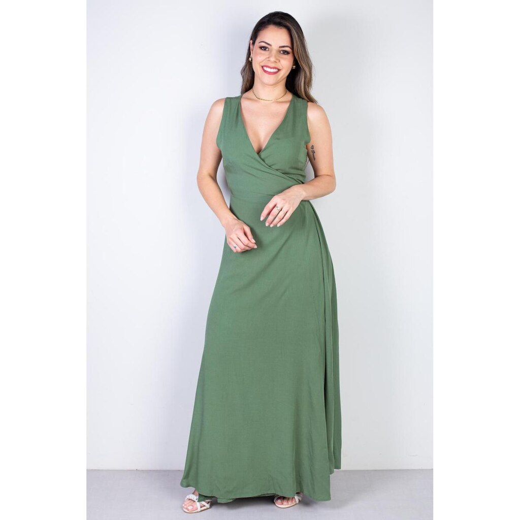 Vestido longo de viscose slub transpassado 71116