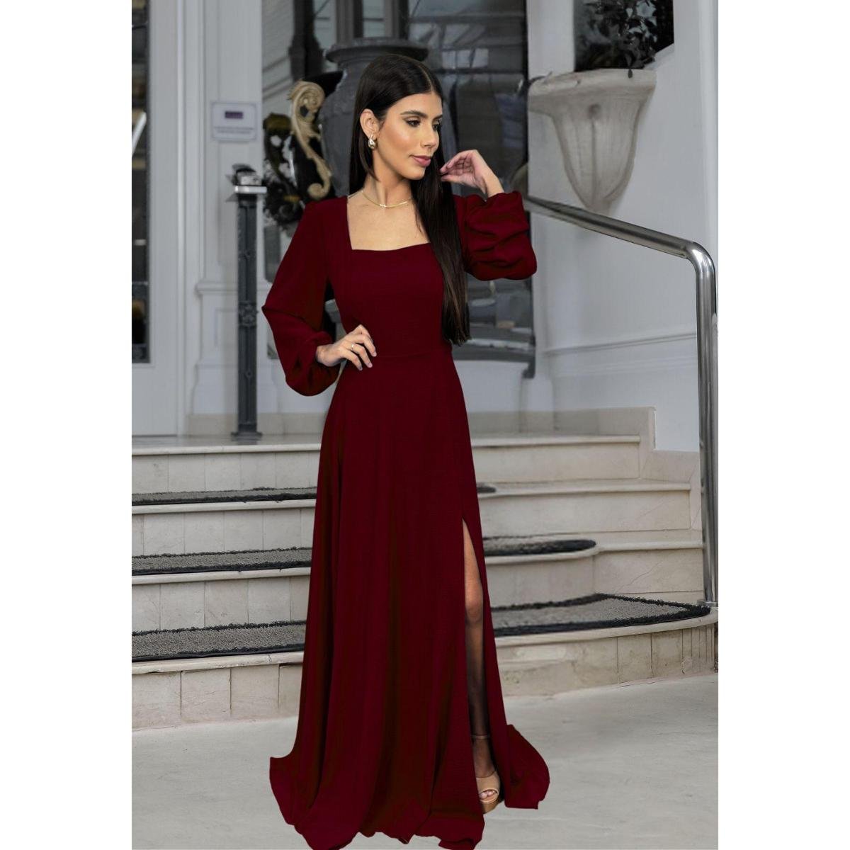 Vestido Longo Decote Quadrado Chloe Nana Marie Vestido de Festa