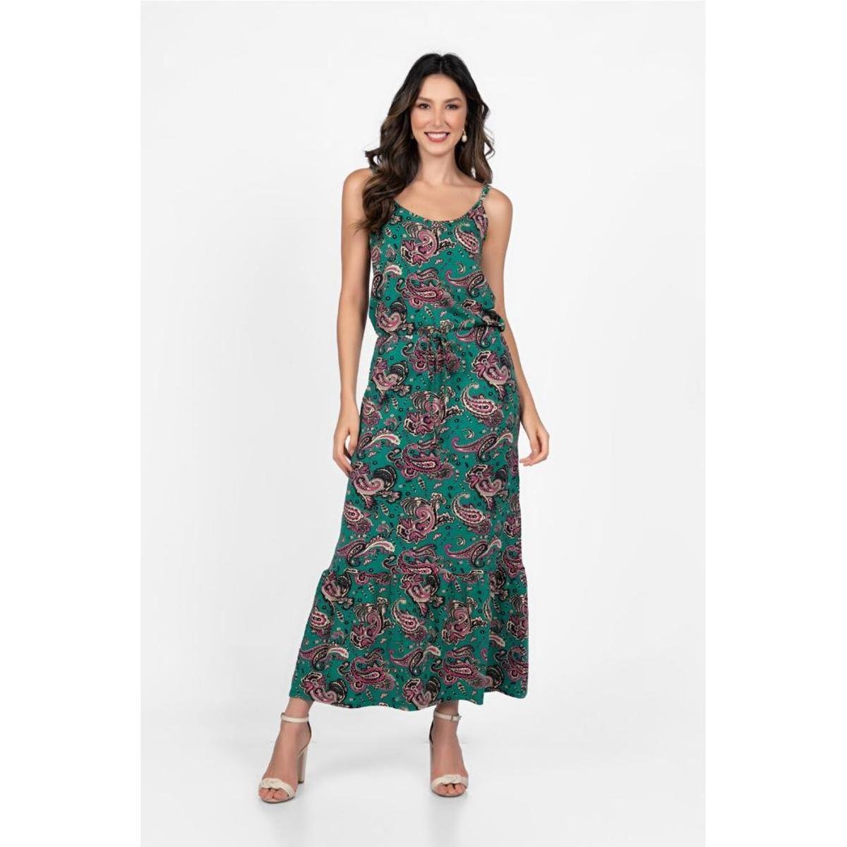 Vestido longo em viscose estampado - Verde Menor preço em Vestido longo em viscose estampado - Verde